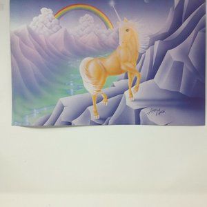 Unicorn And Rainbow on Purple Background Poster